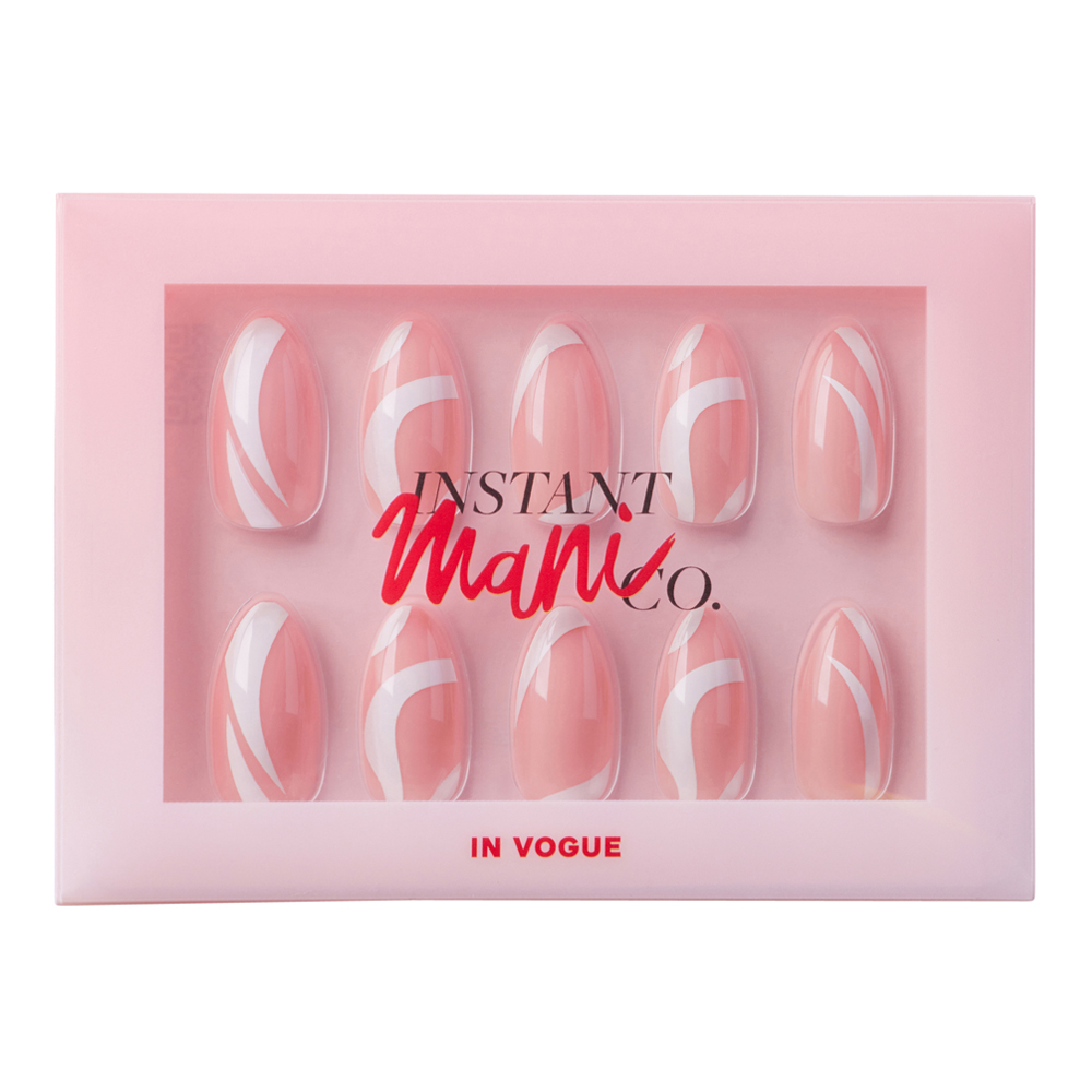 In Vogue Nude And White Swirl Press On Nails Set